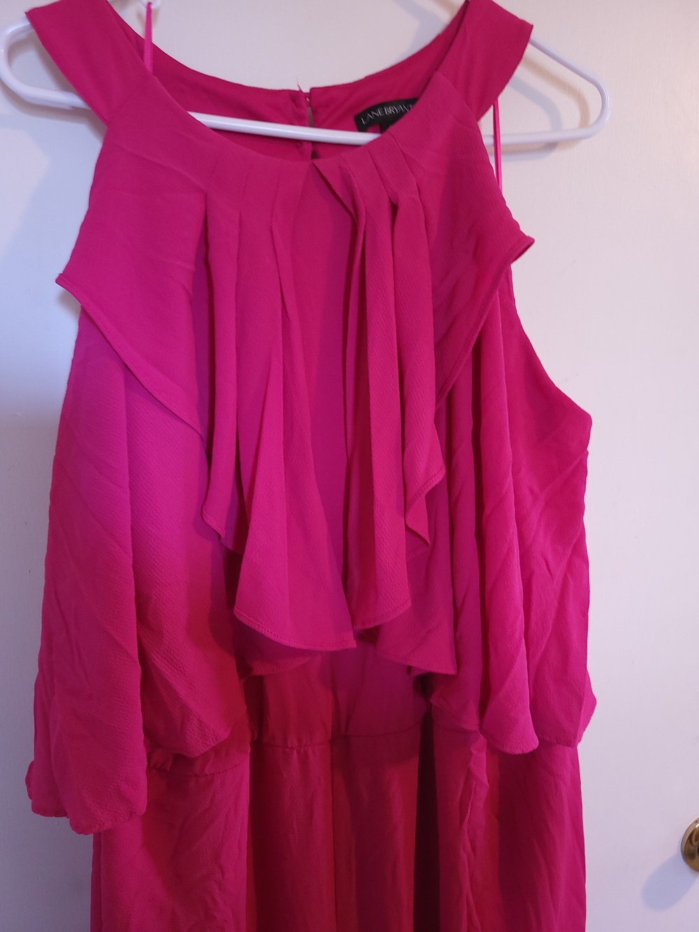 Lane Bryant Crepe Jumpsuit Sleeveless Ruffles Wide Leg Pockets Lined Pink Sz 28 - Picture 7 of 11